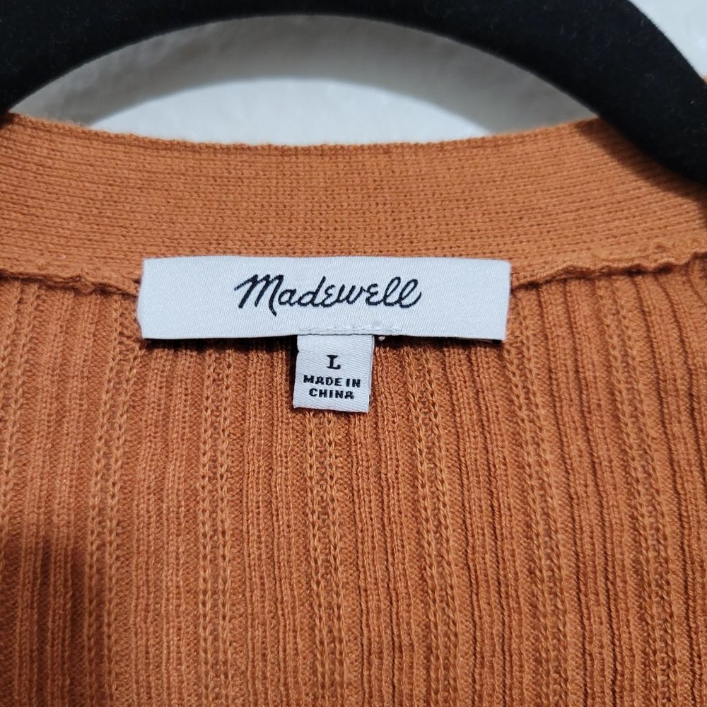 Madewell Pointelle Ribbed Knit Merino Wool Crop Cardigan Sweater Size L - Picture 4 of 7